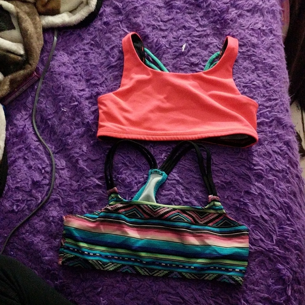 One bathing suit top and one work out braw